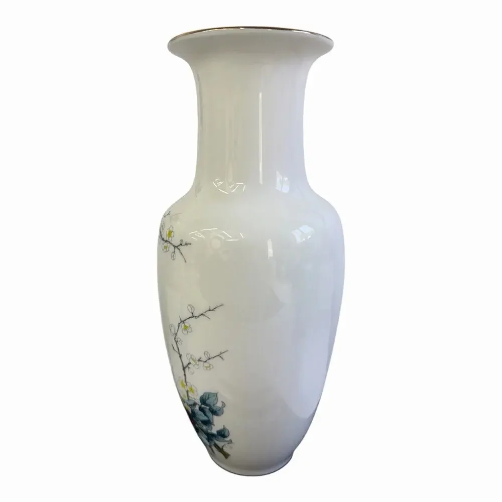 Vintage JAY White Porcelain Vase Fine China Handpainted Birds Gold Trim Japan